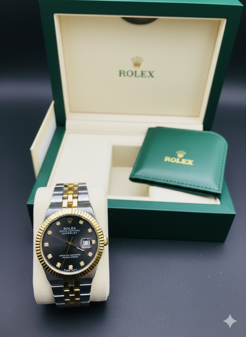 Rolex Golden Silver Black Dial