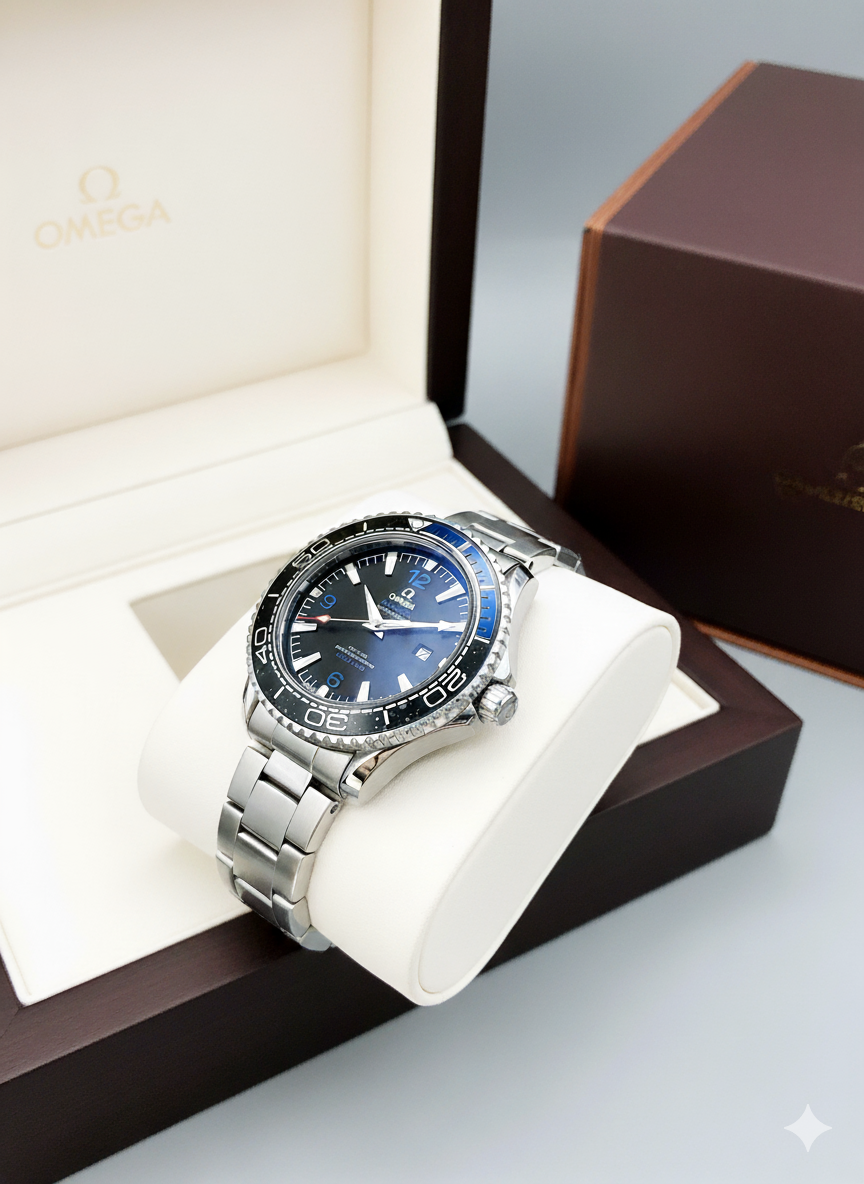 Omega Seamaster Black Blue Dial with Rotating Bezel