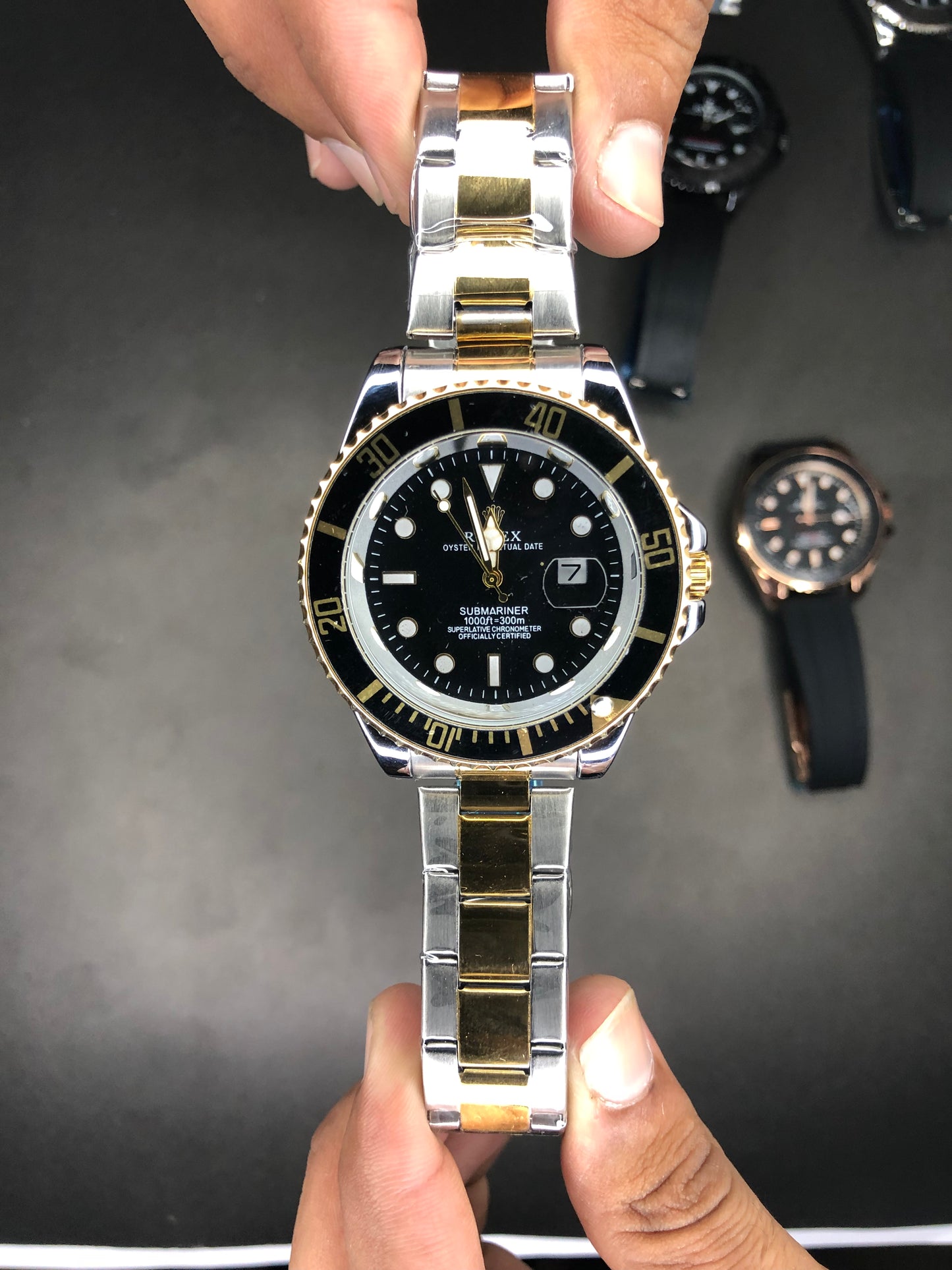 Rolex Golden Silver Black Dial With Rotating Bezel