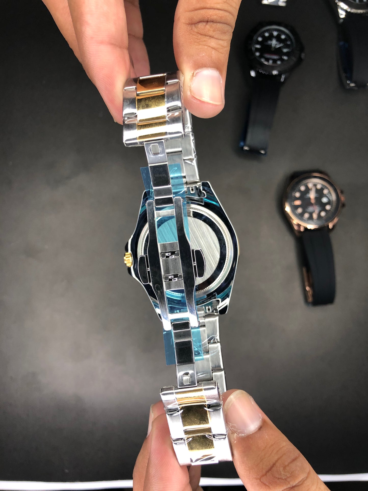 Rolex Golden Silver Black Dial With Rotating Bezel