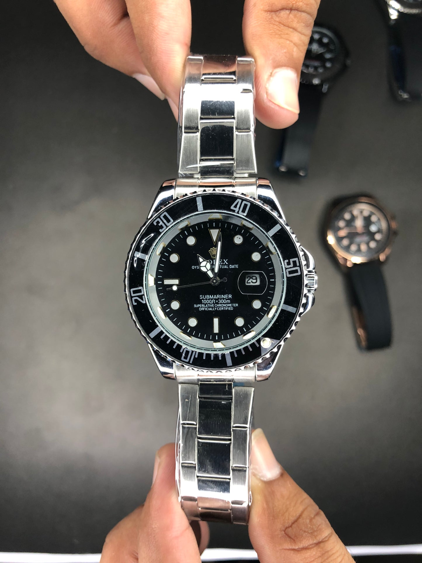 Rolex Silver Black Dial With Rotating Bezel
