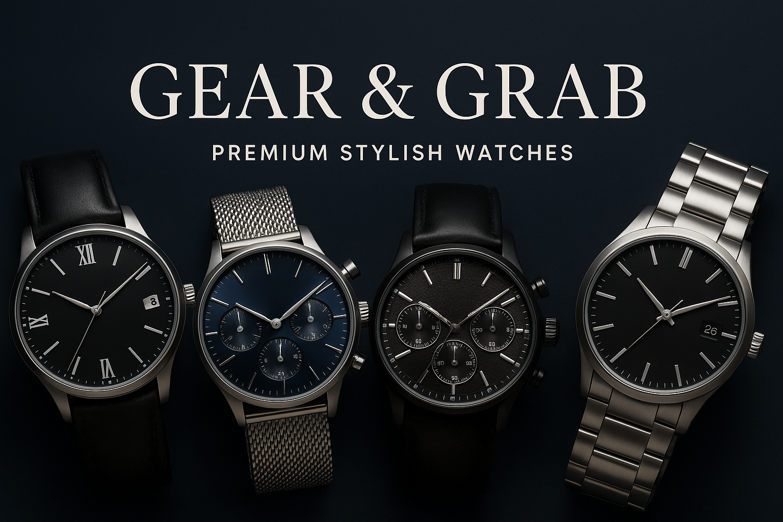 Generate Image banner my Brand Name is Gear & Grab and product is premium stylish watches