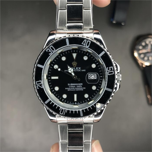 Rolex Silver Black Dial With Rotating Bezel