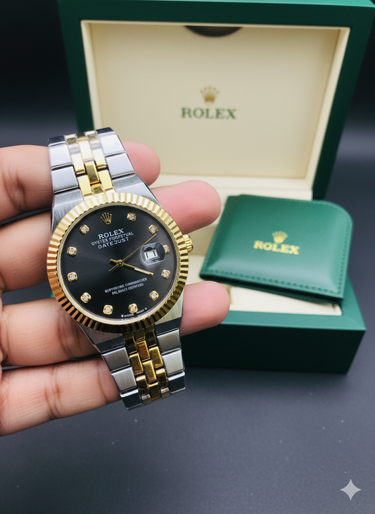 Rolex Golden Silver Black Dial