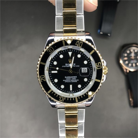 Rolex Golden Silver Black Dial With Rotating Bezel