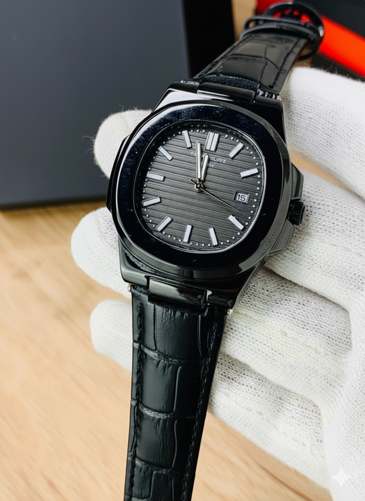 Patek Philippe Leather Strap Full Black