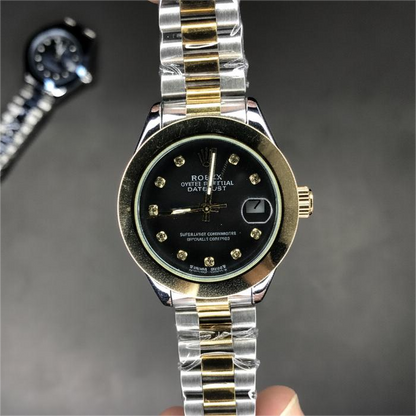 Rolex Two Tone Black Dial Ladies Watch