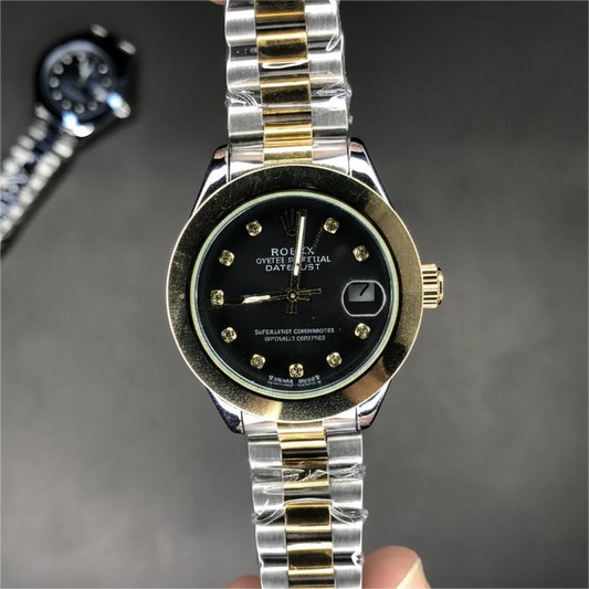 Rolex Two Tone Black Dial Ladies Watch