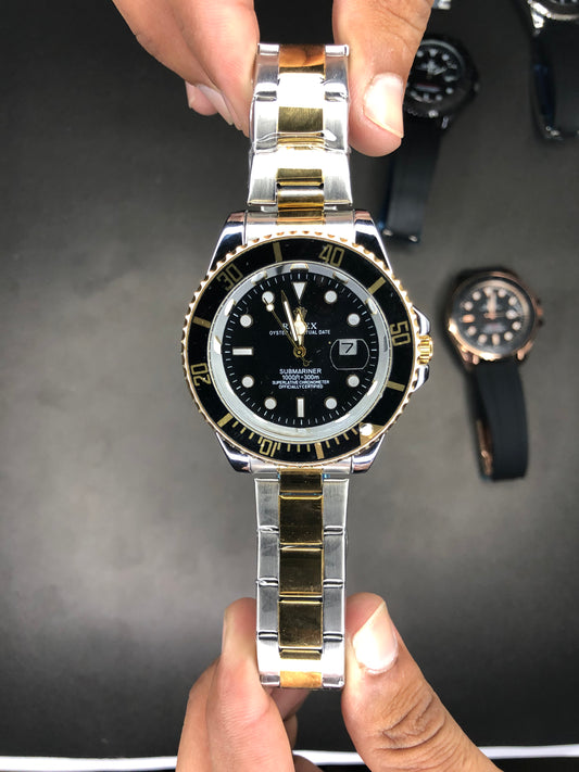Rolex Golden Silver Black Dial With Rotating Bezel