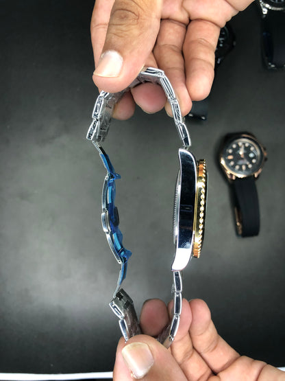 Rolex Golden Silver Black Dial With Rotating Bezel