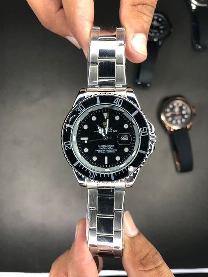 Rolex Silver Black Dial With Rotating Bezel