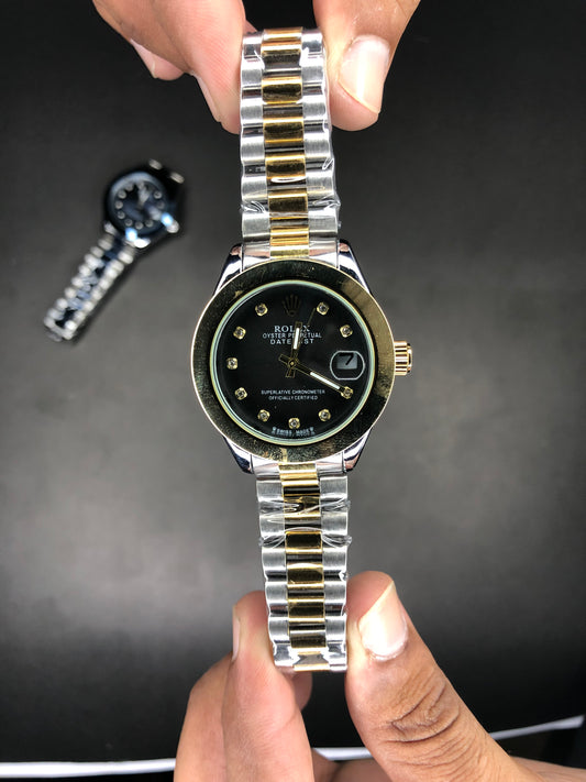 Rolex Two Tone Black Dial Ladies Watch